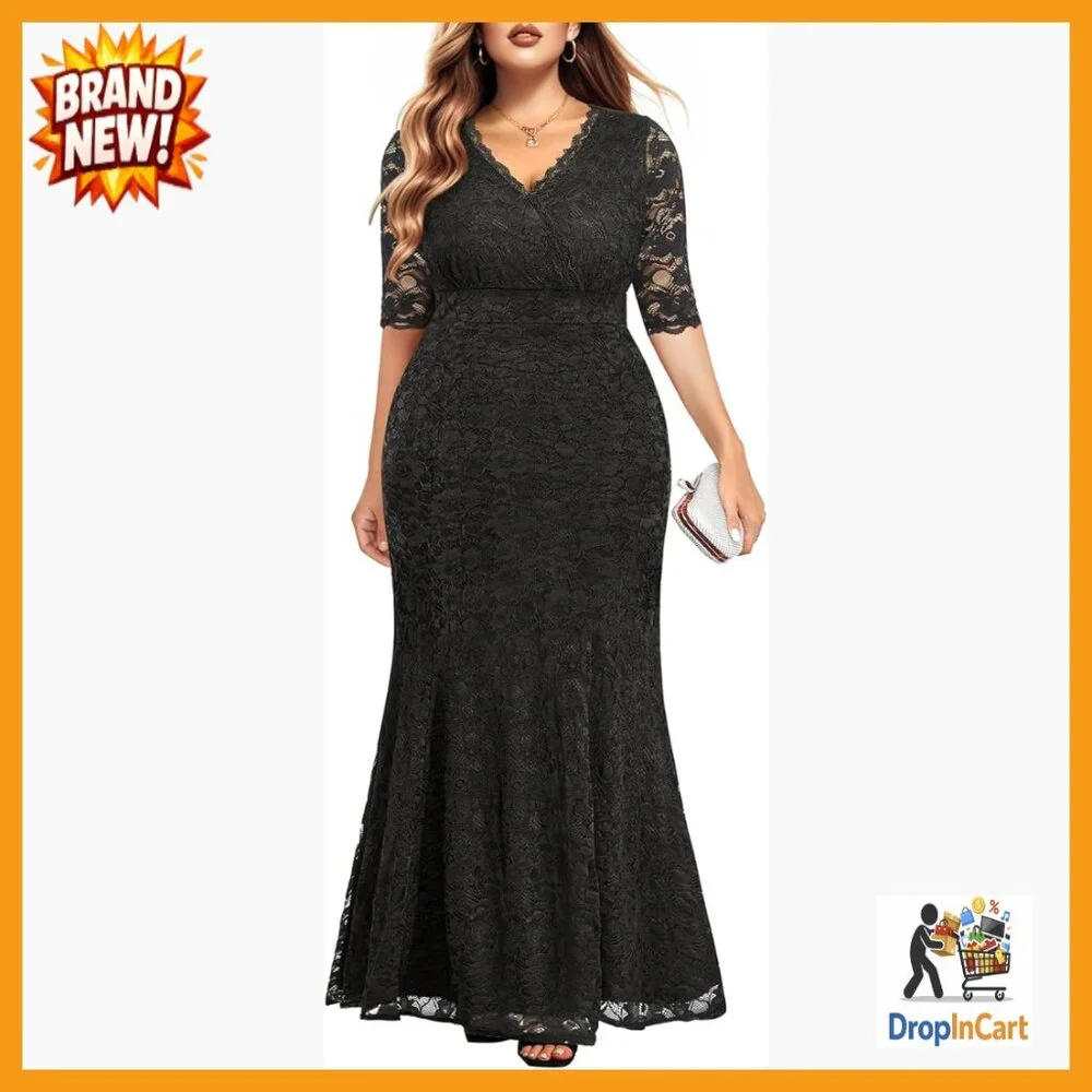 Lace Mermaid Evening Gown Elegant Formal Wedding Dress Wrap Neck